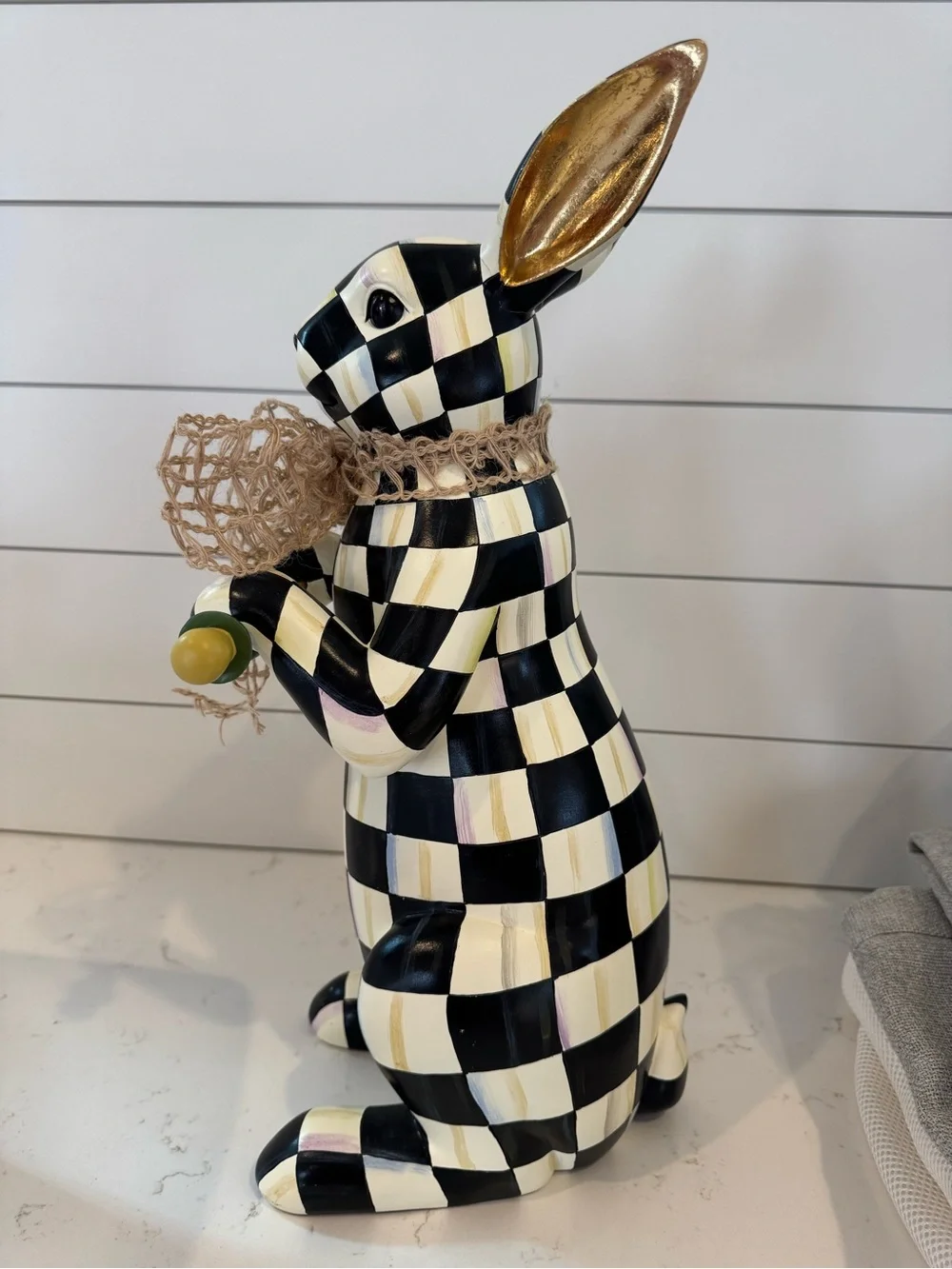 MacKenzie-Childs Courtly Check Large Bunny Rabbit Figurine Gold Ears